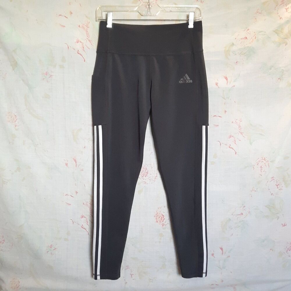 Adidas AEROREADY 7/8 Length Leggings  Gray White 3 Stripe Pocket Stretch M - Picture 5 of 9